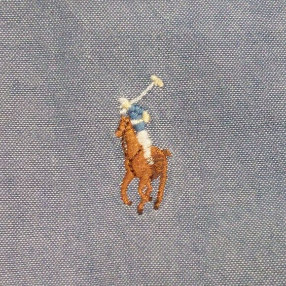 Ralph Lauren Men's XL Chambray Button Down Short Sleeve Shirt Blue Flesh Pony - Picture 7 of 9